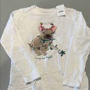 Crewcuts White Long Sleeve Tee with Festive Puppy Design